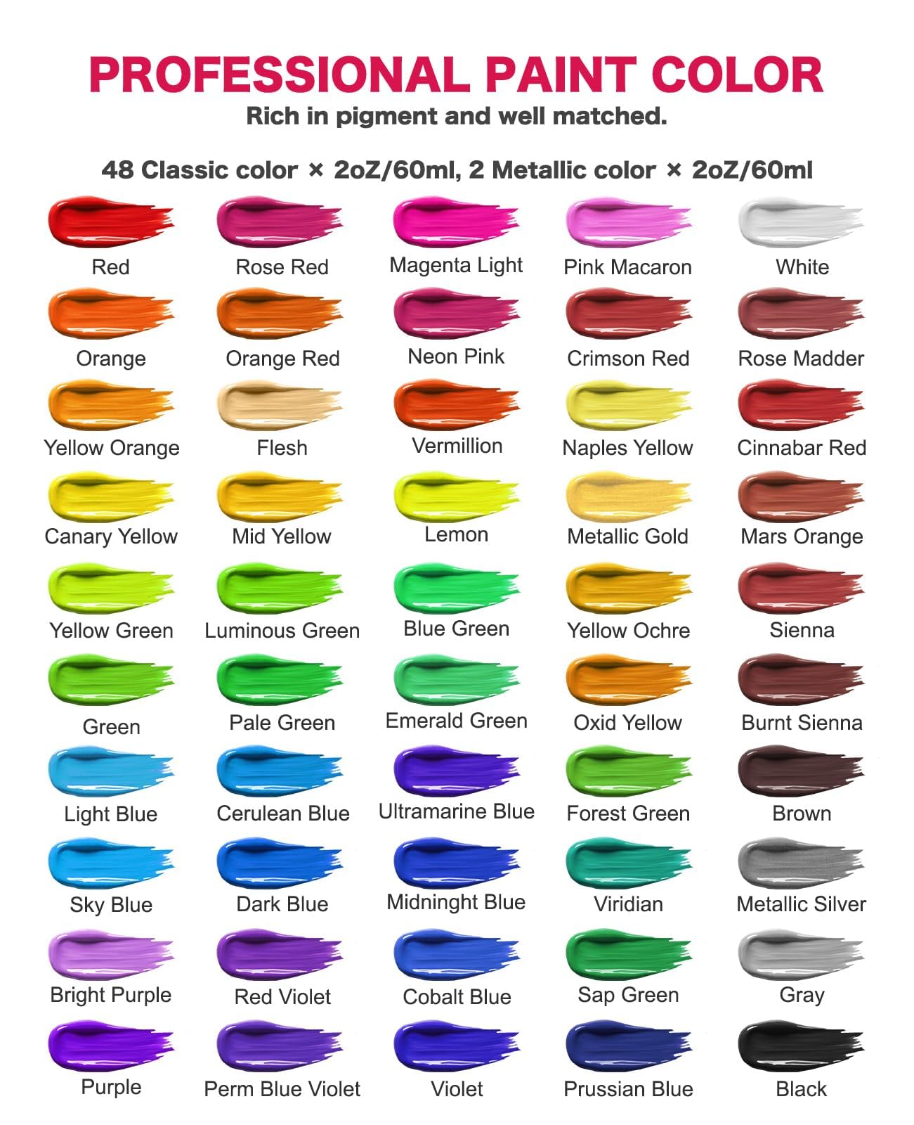 50 Color Acrylic Paint Set - Artist Quality Paints -3