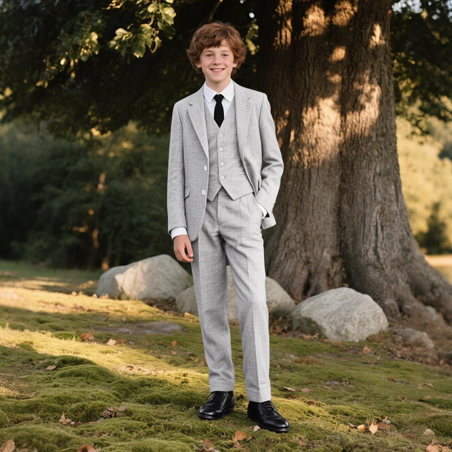 Lamgool Boys Suits Slim Fit Tuxedo Kids Formal Outfit 3-Piece Set with Blazer Vest Pants for Summer Beach Wedding - Image 5