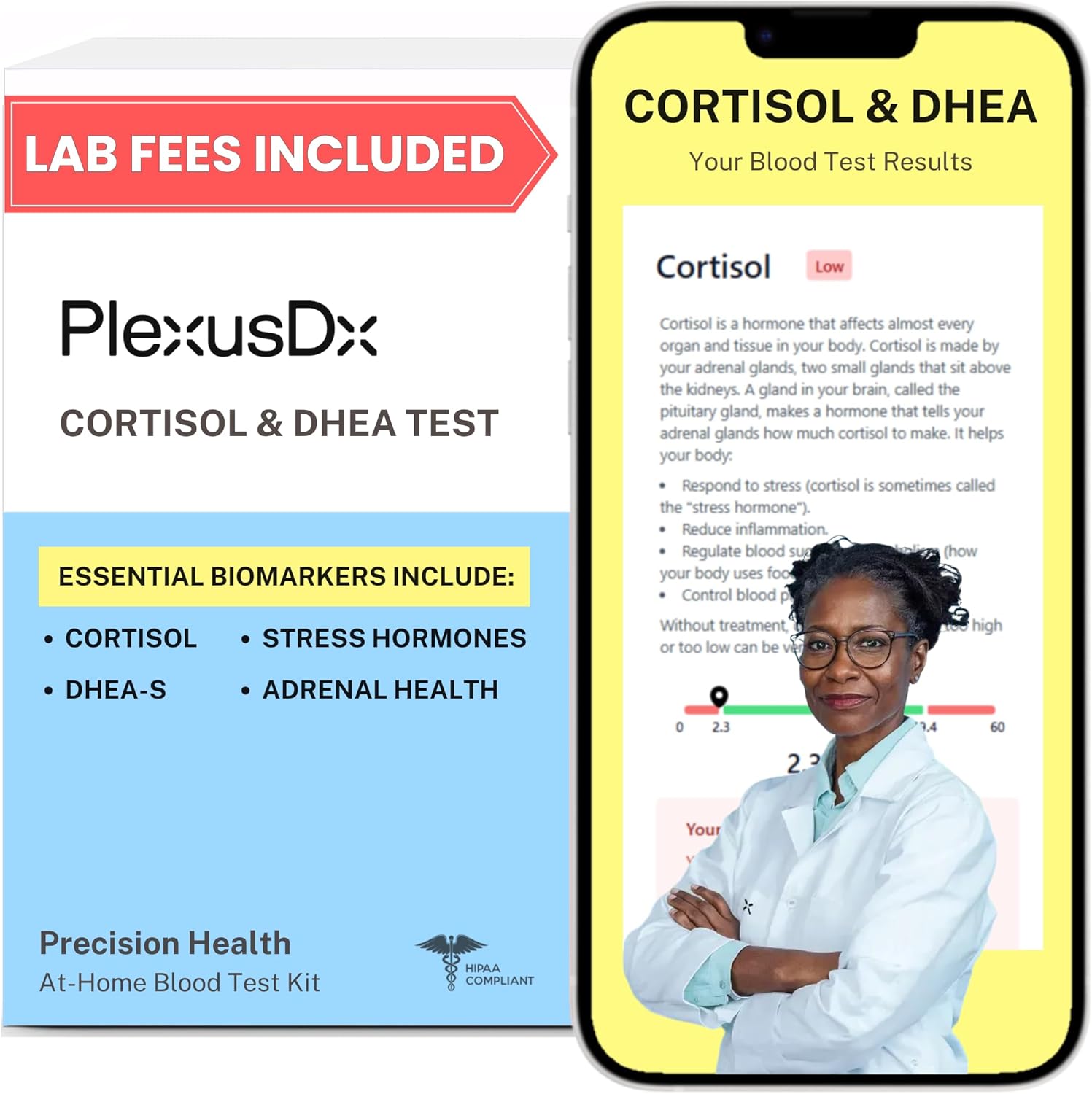Cortisol Test Kit at Home | Hormone Test Kit Includes Vital Biomarkers for Stress and Adrenal Support | Determine Cortisol Supplements or DHEA Supplement Needs