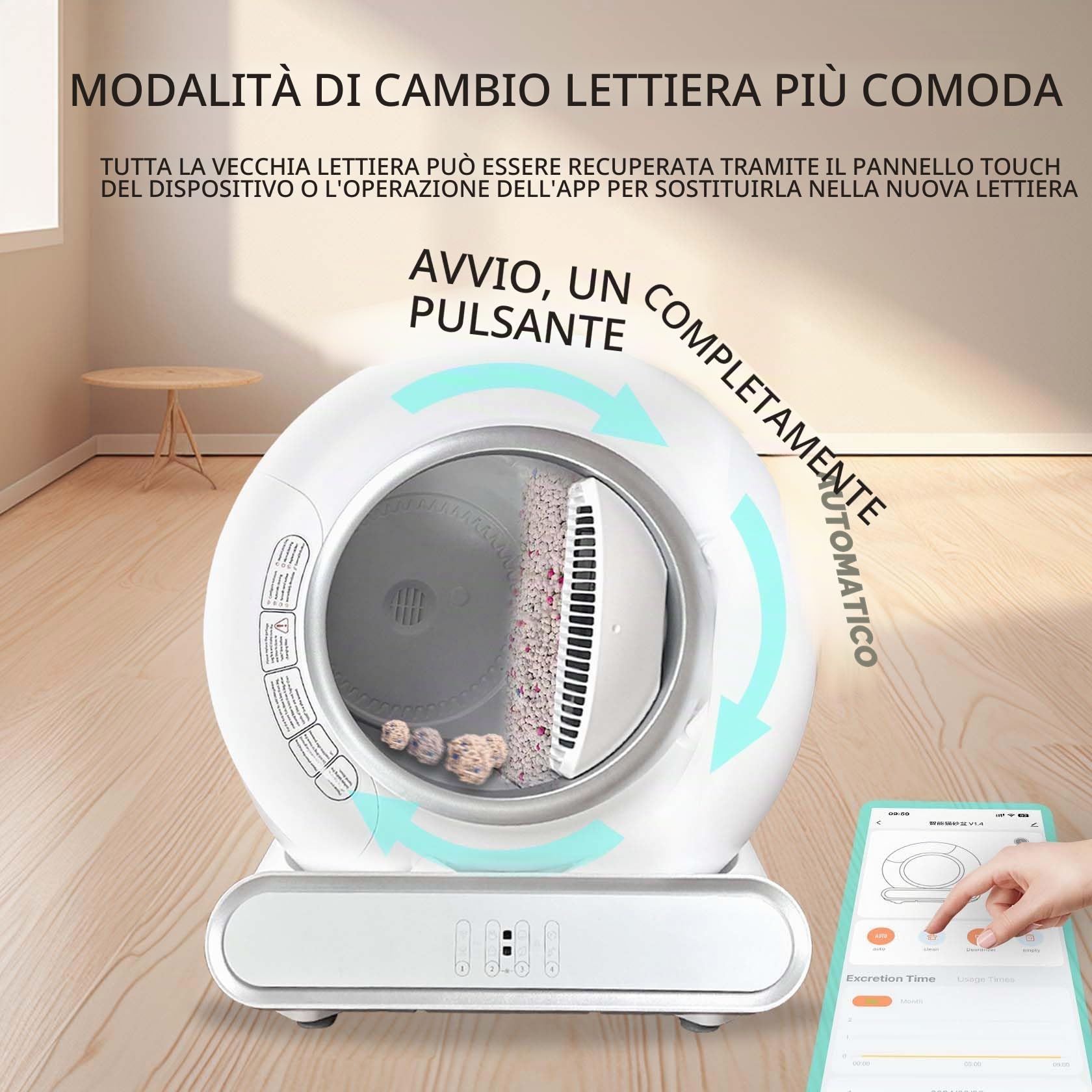 Lettiera Gatto Autopulente, Lettiera Automatica per Gatti, Capacità 65 Litri + 9 Litri, Rimozione Efficiente Degli Odori Sgradevoli, Controllo app, Lettiera Gatto Automatica Più Gatti | Lettiera Automatica per Gatti, Rimozione Efficiente Degli Odori Sgrad