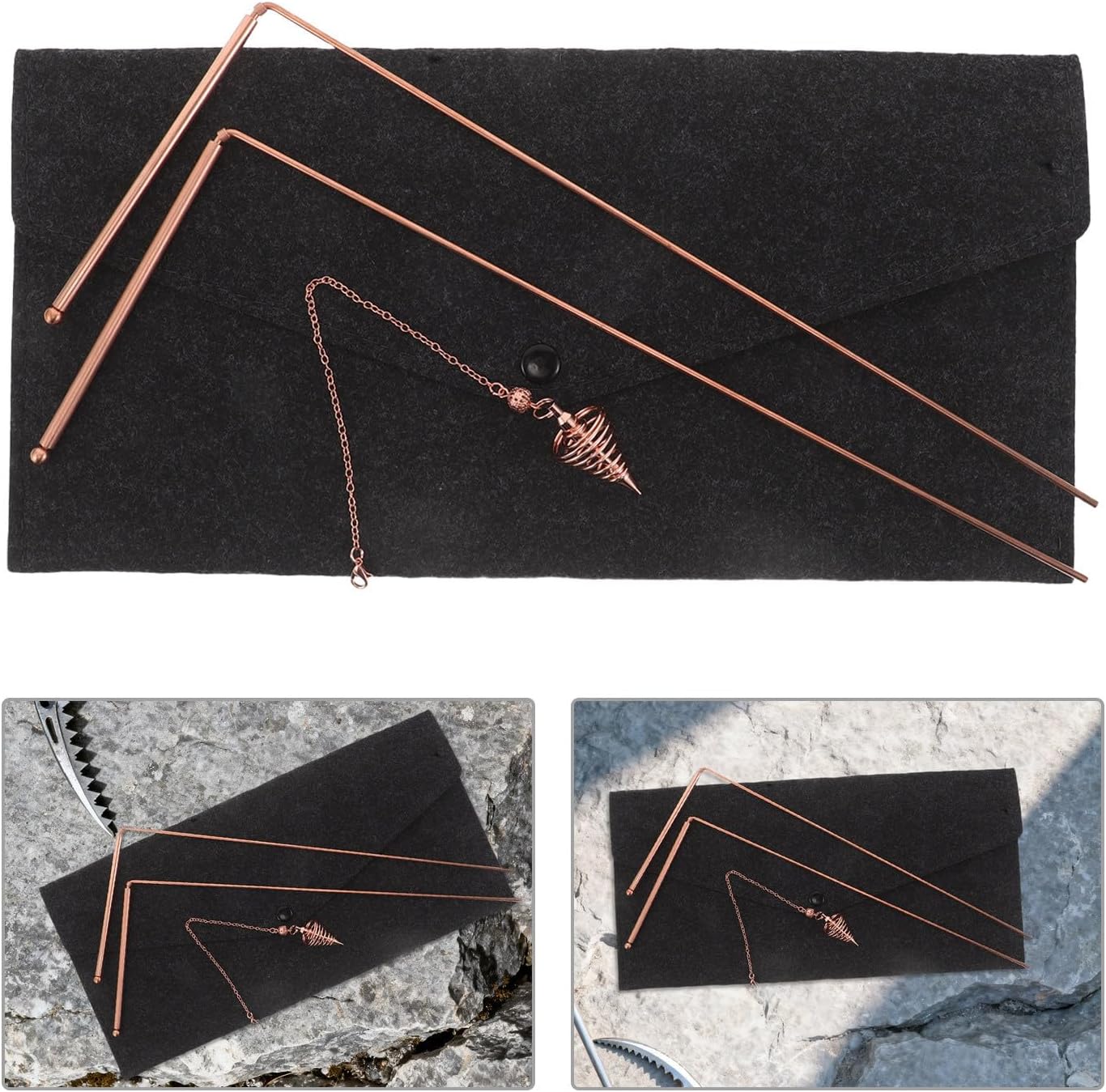 Brass Dowsing Rod Kit with Felt Bag for Gold Water Prospecting | Golden Finish, Wear Resistant Build, Lightweight Design, Paranormal Investigation Use