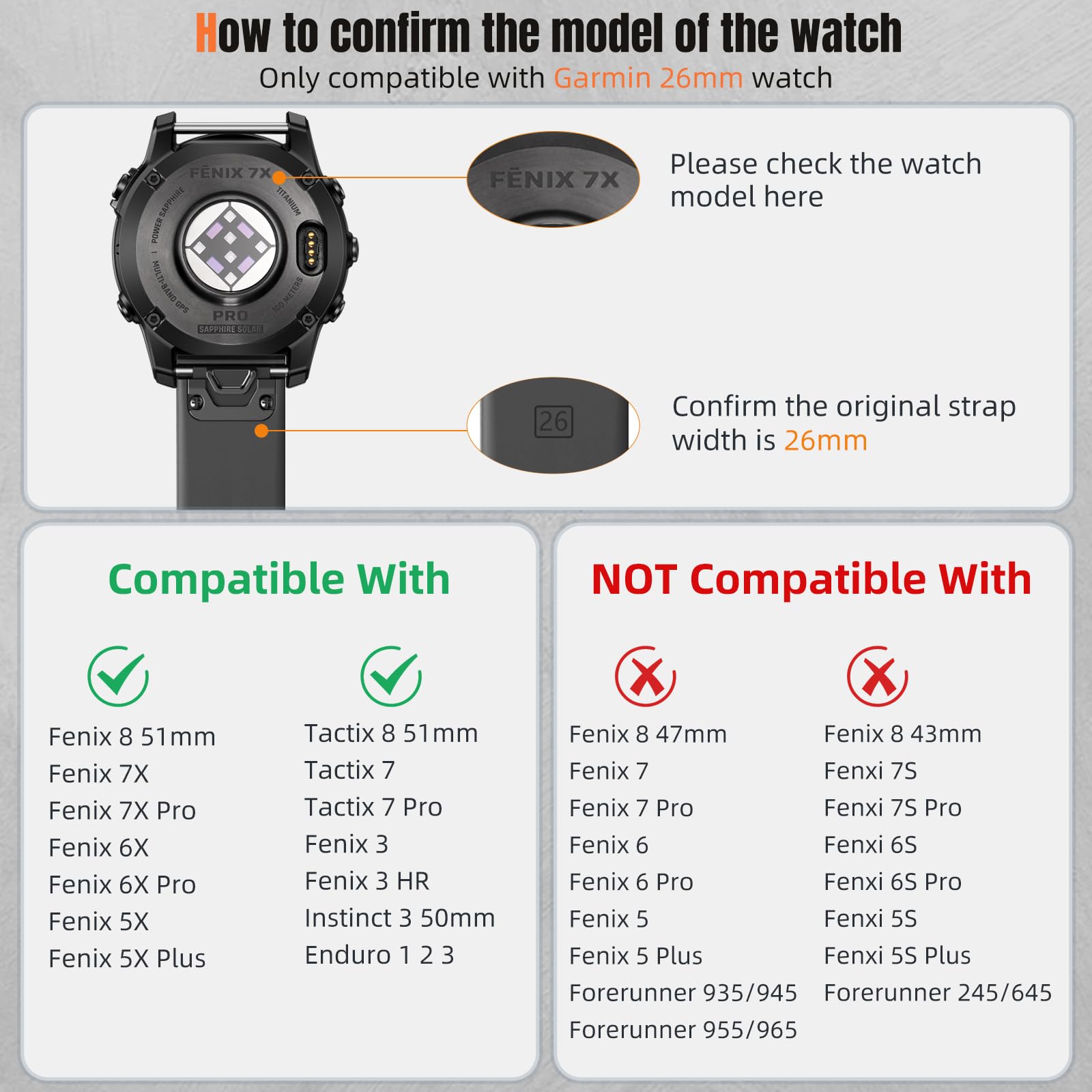 Laffav Pasek kompatybilny z Garmin Fenix 6X Pro – QuickFit 26 mm pasek do zegarka Fenix 6X, Fenix 7X Pro Fenix 7X Fenix 8, sportowy, silikonowy pasek zapasowy do Fenix 5X 3 Epix Pro Gen 2 51 mm