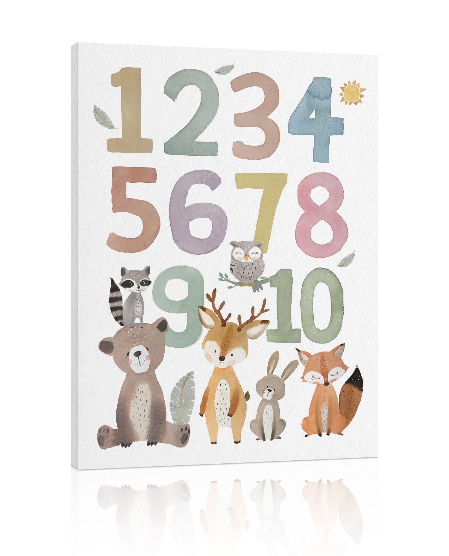 Numbers Wall Art Nursery Decor: Safari Animal Print Picture for Toddler, Numbers Wall Decor for Kids Playroom, Cute Framed Poster for Baby Room Decor 12" x 16"