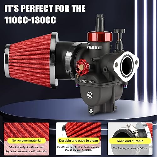 Miniatura 4 de NIBBI - Carburador PE22 con kit de filtros de aire de 48 mm, carburador PE22 mm FL para motocicletas, adecuado para motocross y pit bikes de 125,