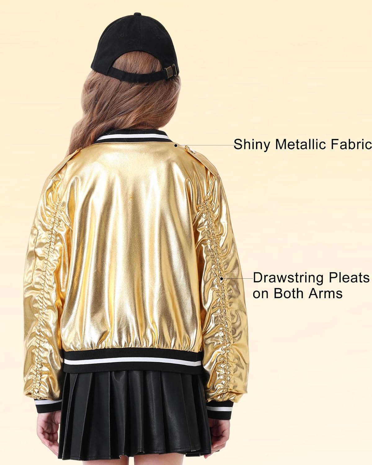 LOLANTA Kids Metallic Shiny Jacket Lightweight Y2K Disco Streetwear Rave Party Festivals Costumes Cropped Girls Bomber Jacket