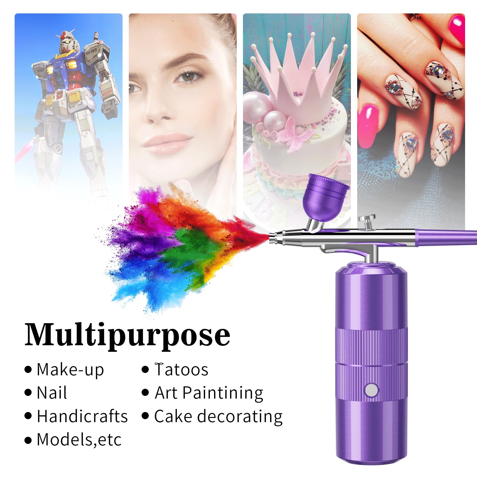 Kit de aerógrafo con compresor, kit de aerógrafo portátil de 48 PSI, juego de cepillo de aire de alta presión sin obstrucción, inalámbrico recargable con boquilla de 0.3 mm y cepillo de limpieza para