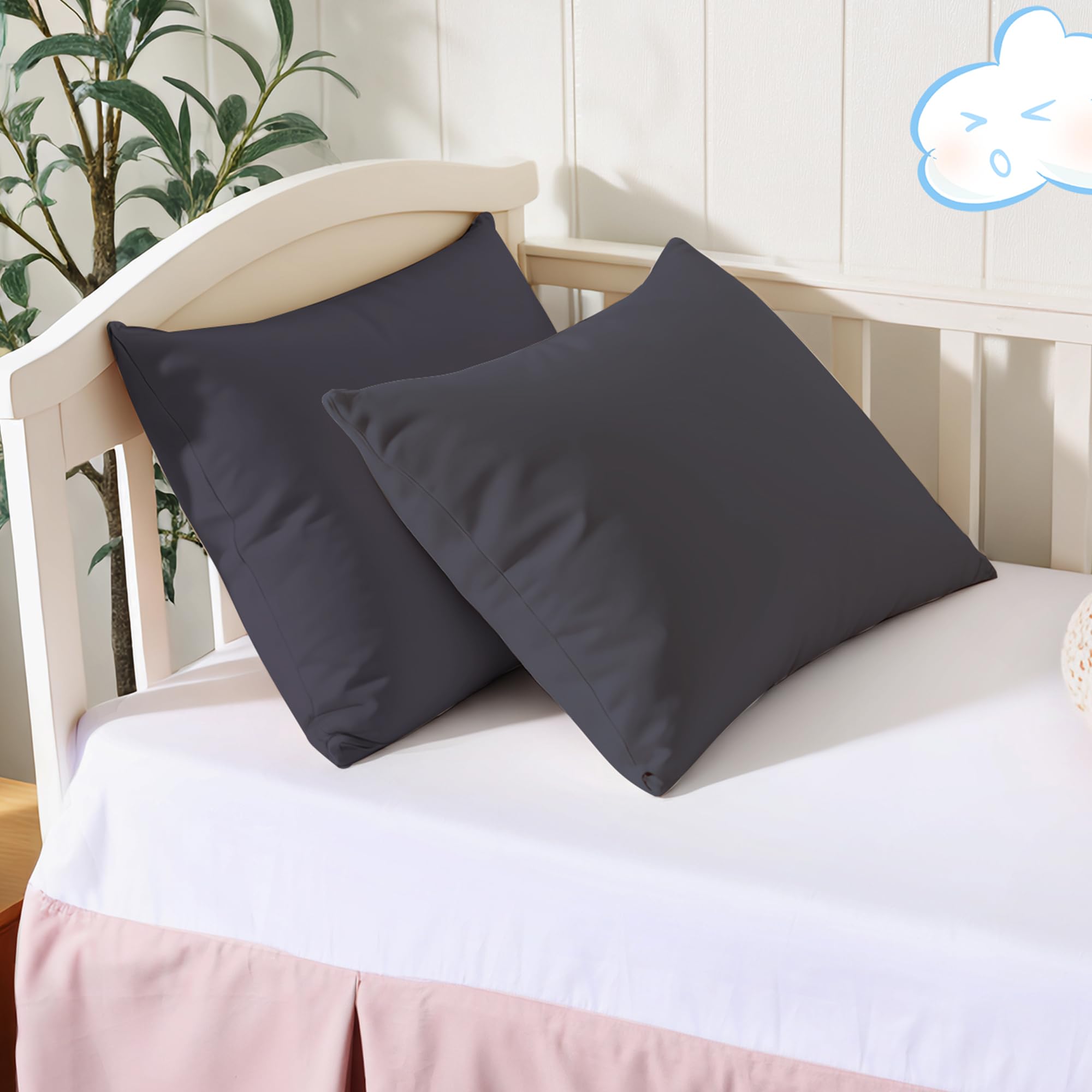 100% Cotton Toddler Pillowcases 13” x 18”, Set of 2, Dark Grey