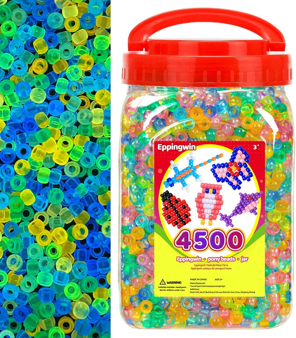 Eppingwin 4500pcs Wholesale Large Pony Beads (6x9 mm) Bucket, Easy Storage Kandi Bead Bulk for Halloween Christmas, Beads for Jewelry Making Crafts (Glow in The Dark)