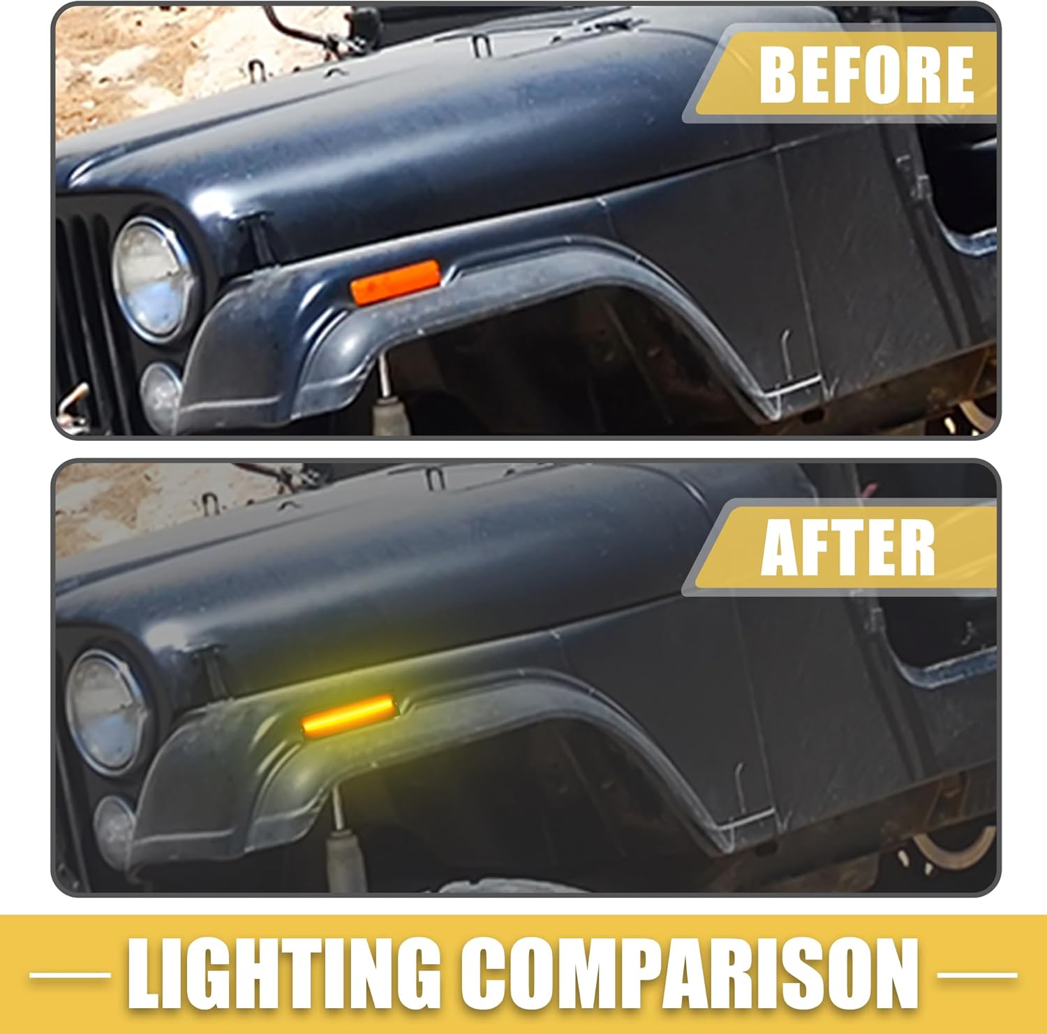 LED Side Marker Light 56001424 Front Driver Passenger Turn Signal Lights Fender Sidemarker Lamps for Jeep Wrangler YJ Black Lens Amber Light 1 Pair