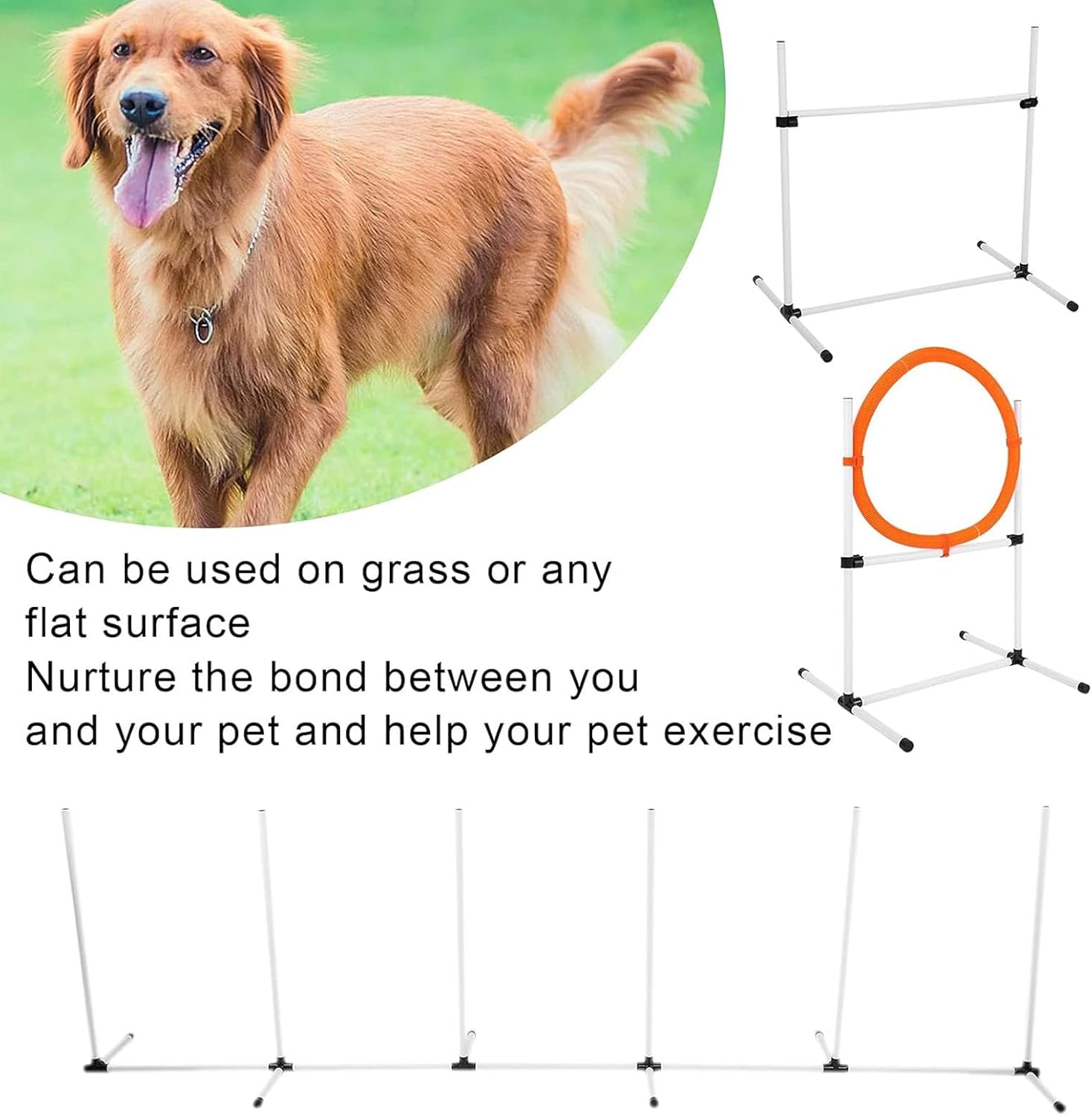 Dog Agility Training Equipment, Outdoor Pet Obstacle Course Training Starter Kit Includes High Jump Bar, Jump Ring, Braided Poles, Pause Box and Carrying Case