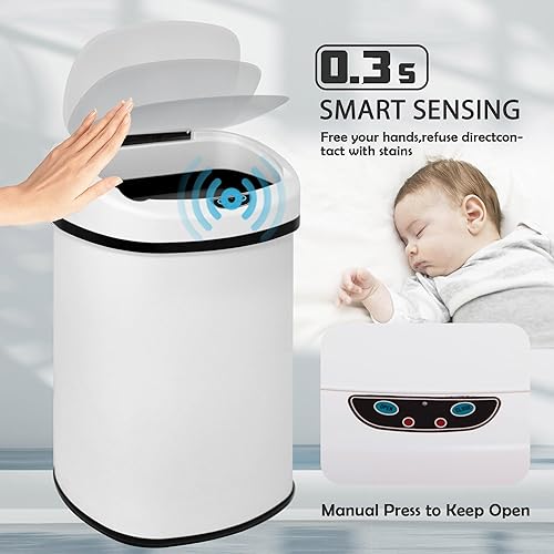 Miniatura 2 de Cubo de basura de acero inoxidable de 13 galones, cubo de basura alto de cocina con tapa, cubo de basura con sensor de movimiento automático, cubo