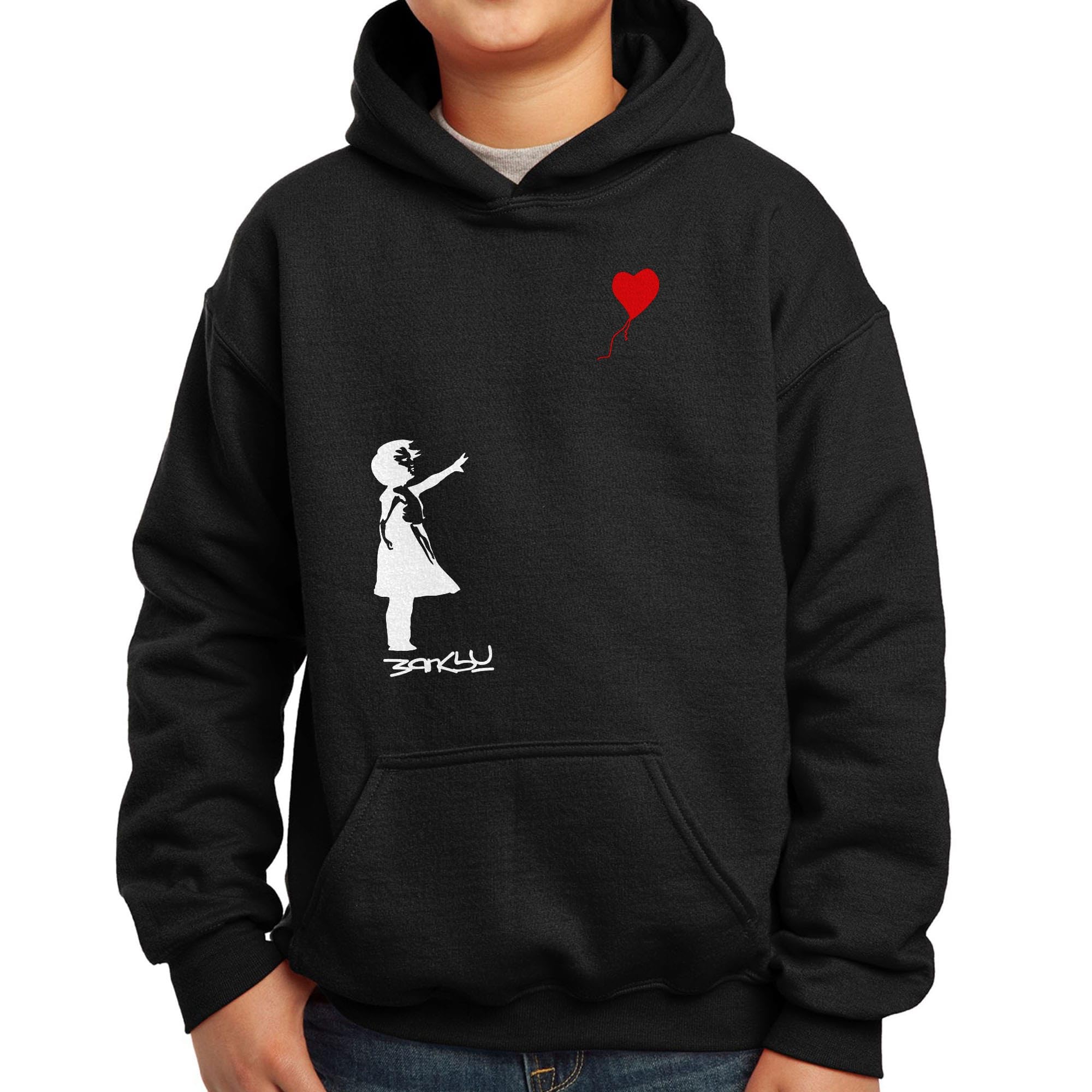 Nutees Girls Black Banksy With Heart Shaped Balloon Kids Hoodie (Black), 10 Years