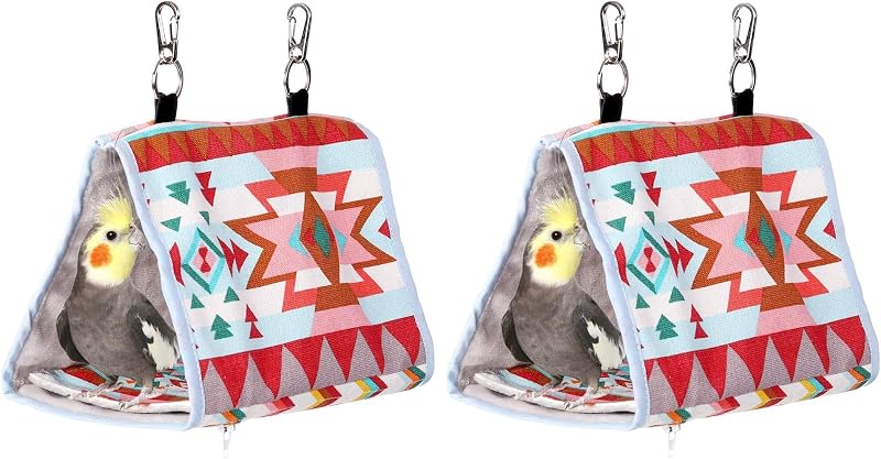 Ninho para Aves KINTOR com Fundo Rígido, Toca Suspensa de Canvas e Fleece Rosa Étnico, Tamanho S, Pacote com 2