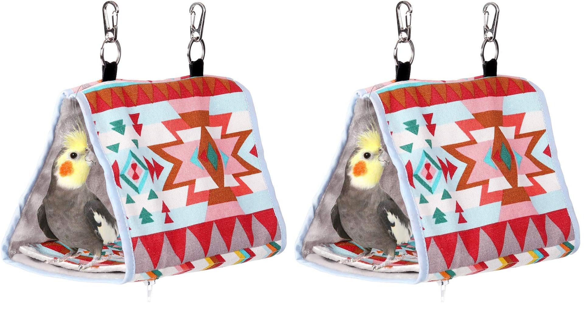 Bird Nest Snuggle Hut,Parrot Habitat Cave Hanging Tent for Small Medium Parrots Budgies Eclectus Parakeet Cockatiels Lovebird African Grey (Pink Ethnic, S) (Pack of 2)