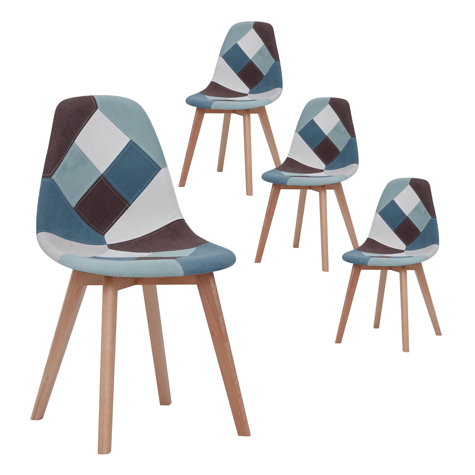 Chaise patchwork salle manger design scandinave lot de 4 sièges de cuisine en bois