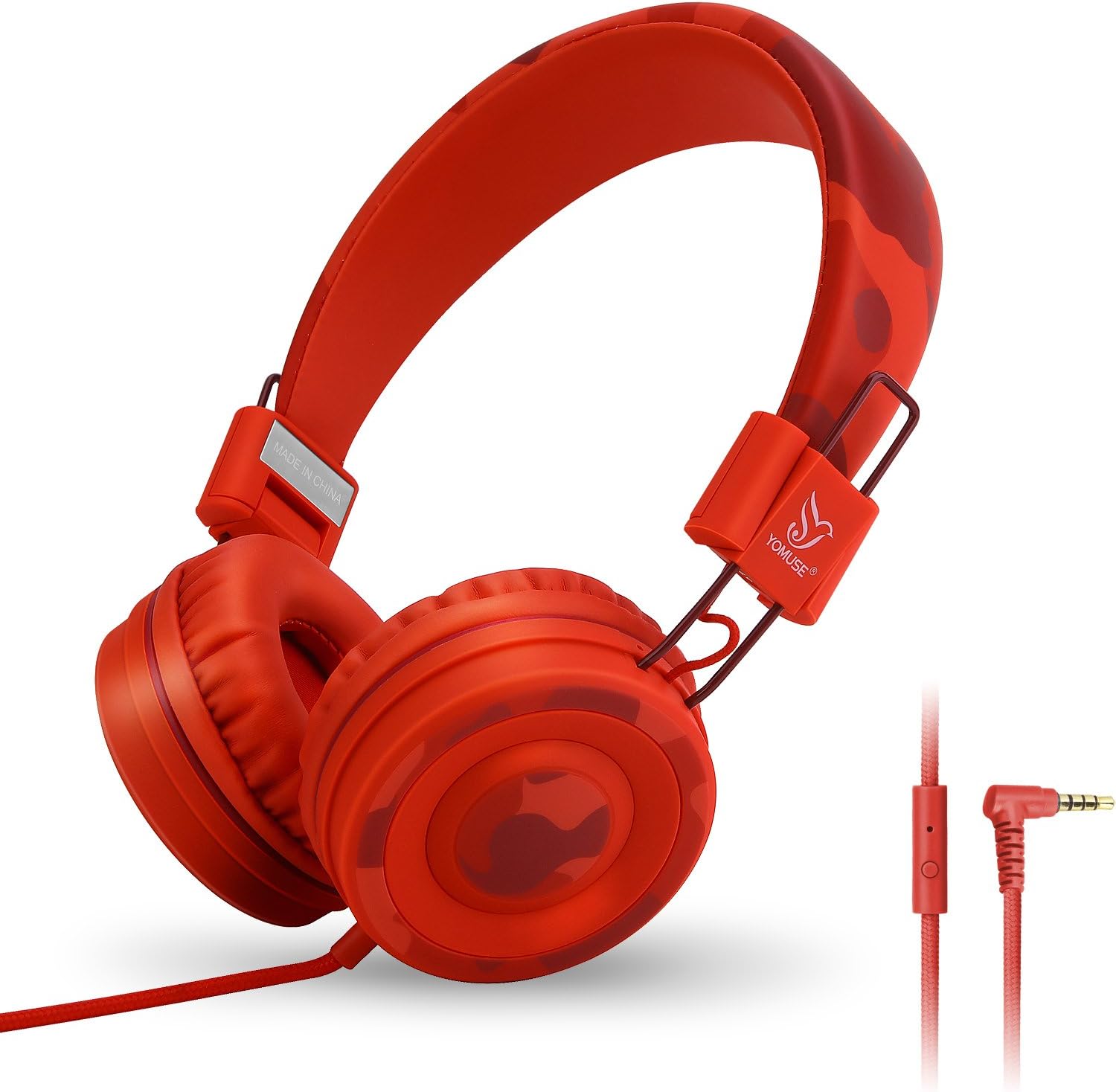 C89 Kids Headphones, Wired Headphone with Microphone, On Ear Headphone with Adjustable, Foldable Headphones for School Travel Children Girls Boys Adults (Camo Red)