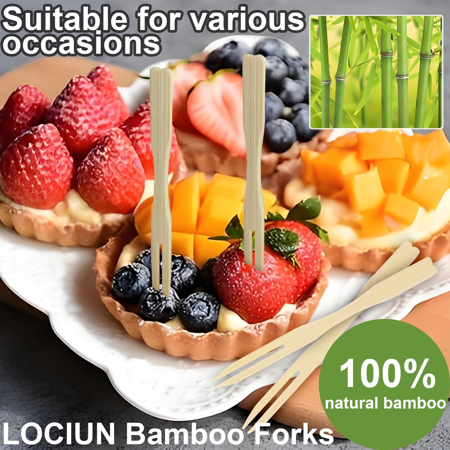500 Pieces Bamboo Appetizer Forks & Toothpicks | 3.5-Inch Mini Bamboo Forks for Appetizers, Cocktails, Fruits, Charcuterie | Wooden Party Picks Accessories