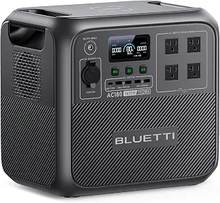 BLUETTI ポータブル電源 AC180 1152Wh/1800W 60分満充電 大容量 APP遠隔操作 UPS機能 電力リフト機能 エコモード機能 パススルー機能 リン酸鉄リチウム 純正弦波 MPPT制御方式採用 家庭アウトドア両用 バックアップバッテリー キャンプ/車中泊/防災グッズ/地震停電時に非常用電源 ソーラー充電 AC100V 50Hz/60Hz対応 防災協会推奨