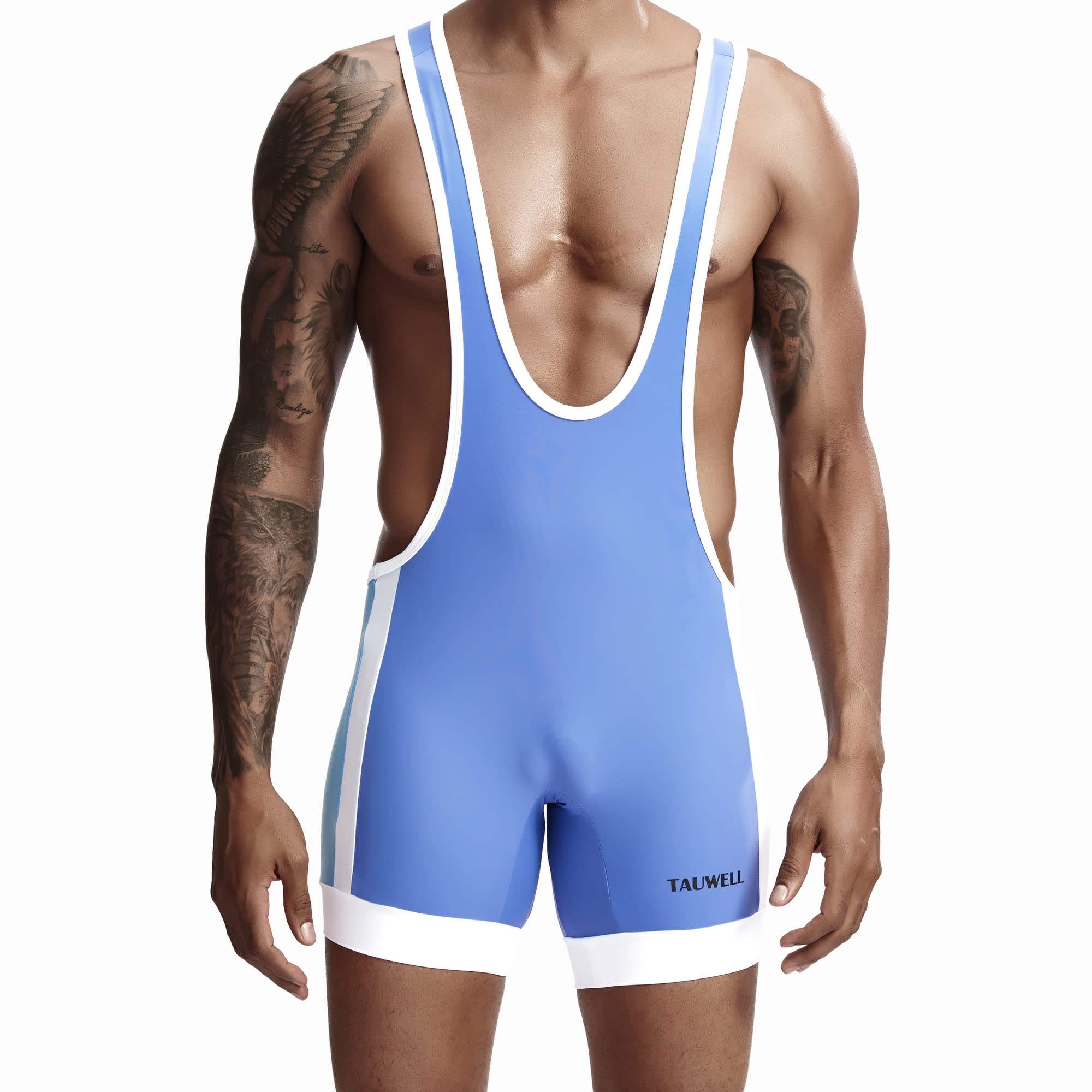 Wrestling Singlet Sexy Herren Unterwäsche Bodysuit Dessous Overall Männer Unterhemd Sport Einteiliger Trikot Stretch Trainingskleidung (Color : Light blue, Size : L)