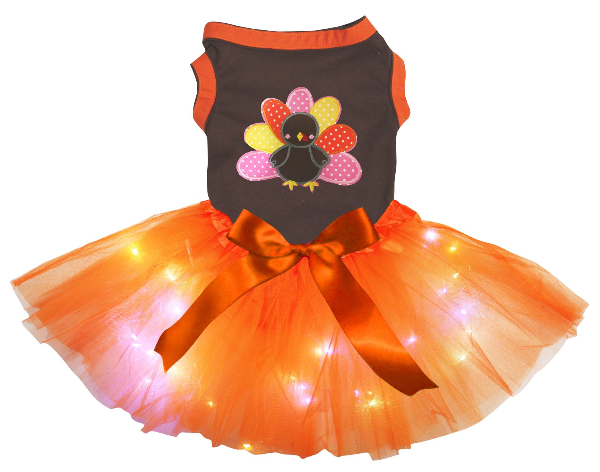 Robe pour chiot Rainbow Turkey avec LED marron orange en taille M