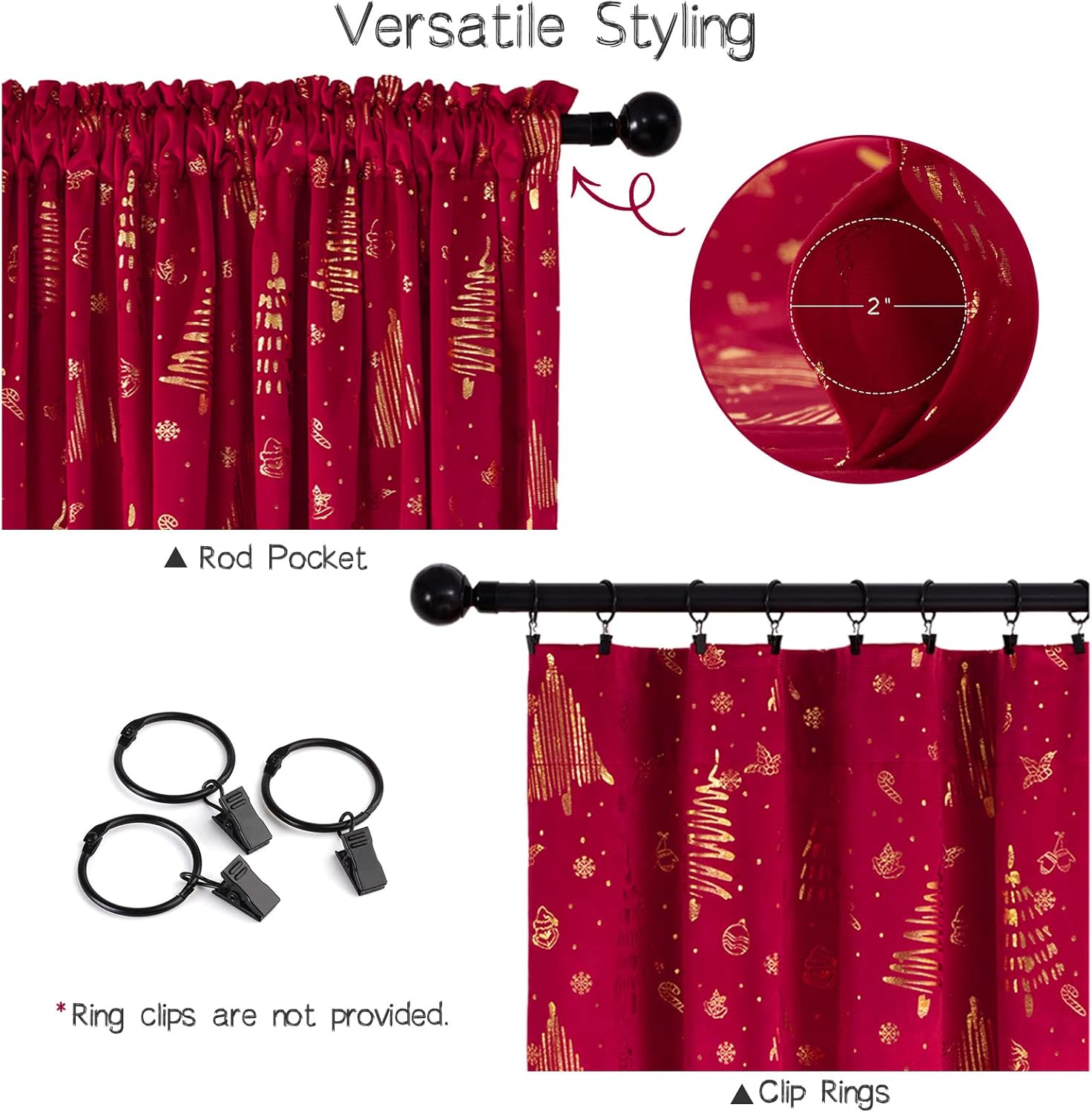 96 inches Long Red christmas curtains velvet for Living Room, Printed with Grinch & Tree Pattern Thermal Insulated Blackout Curtains drapes for winter 96 inch length 2 Panels Set cortinas navideas