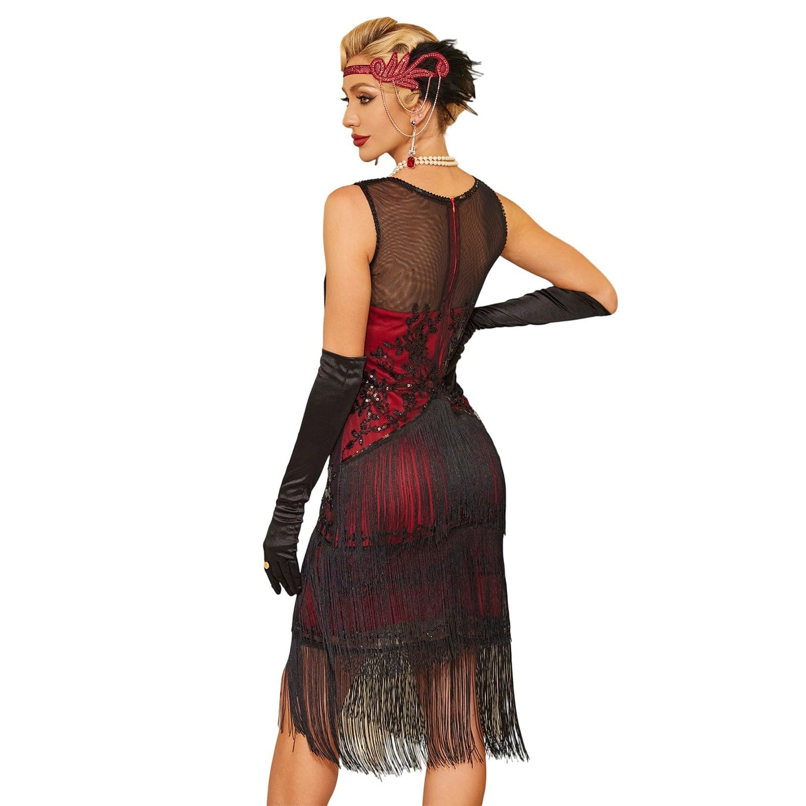 Robe ete Femme décontractée Confort, Robe de Cocktail à Franges brodées avec Sequins et Jupe Assortie
