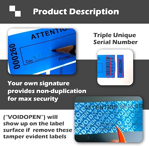 Miniatura 3 de Adhesivos vacíos sin transferencia etiquetas evidentes de manipulaciones con números de serie triples adhesivos de sello grande 1.378 x 4.724 in (50