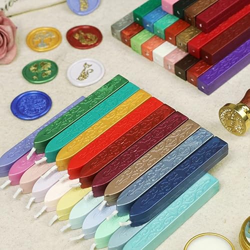 Miniatura 2 de ONWINPOR - 12 varillas de cera de sellado dorado antiguo con mechas, cera de sellado antigua para sello de cera, invitaciones de boda, envoltura de