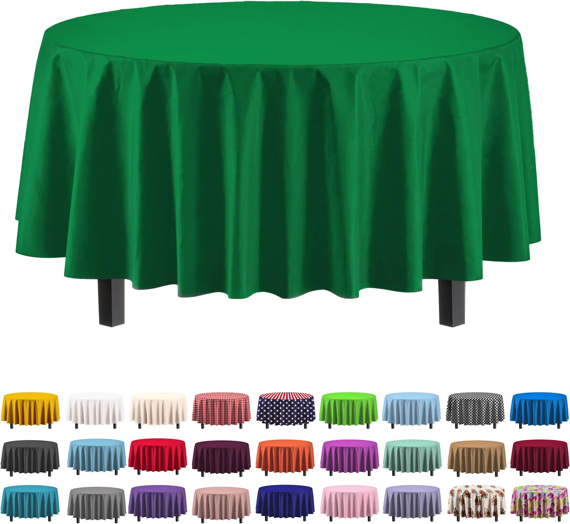 Exquisite 12-Pack Premium Plastic Tablecloth 12-Pack Premium Plastic Tablecloth 84in. Round Table Cover - Emerald Green