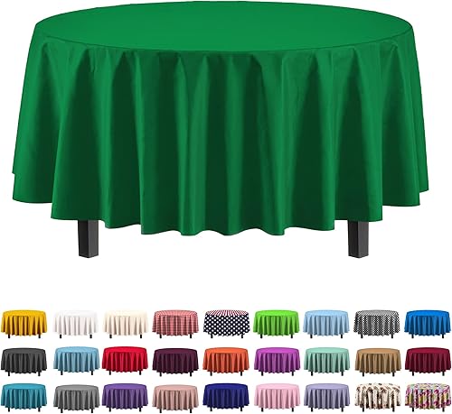 Paquete de 6 manteles de plástico prémium de 84 pulgadas. Mantel redondo de plástico, color verde esmeralda