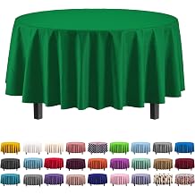 Exquisite 12-Pack Premium Plastic Tablecloth 12-Pack Premium Plastic Tablecloth 84in. Round Table Cover - Emerald Green