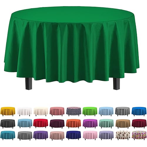 Exquisite Party Solids 12-Pack Premium Plastic Tablecloth 84in. Round Table Cover - Emerald Green