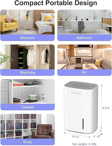 Miniatura 7 de CLEVAST Deshumidificador pequeño para el hogar  Mini deshumidificadores silenciosos de 30 onzas para baño, deshumidificador de aire compacto