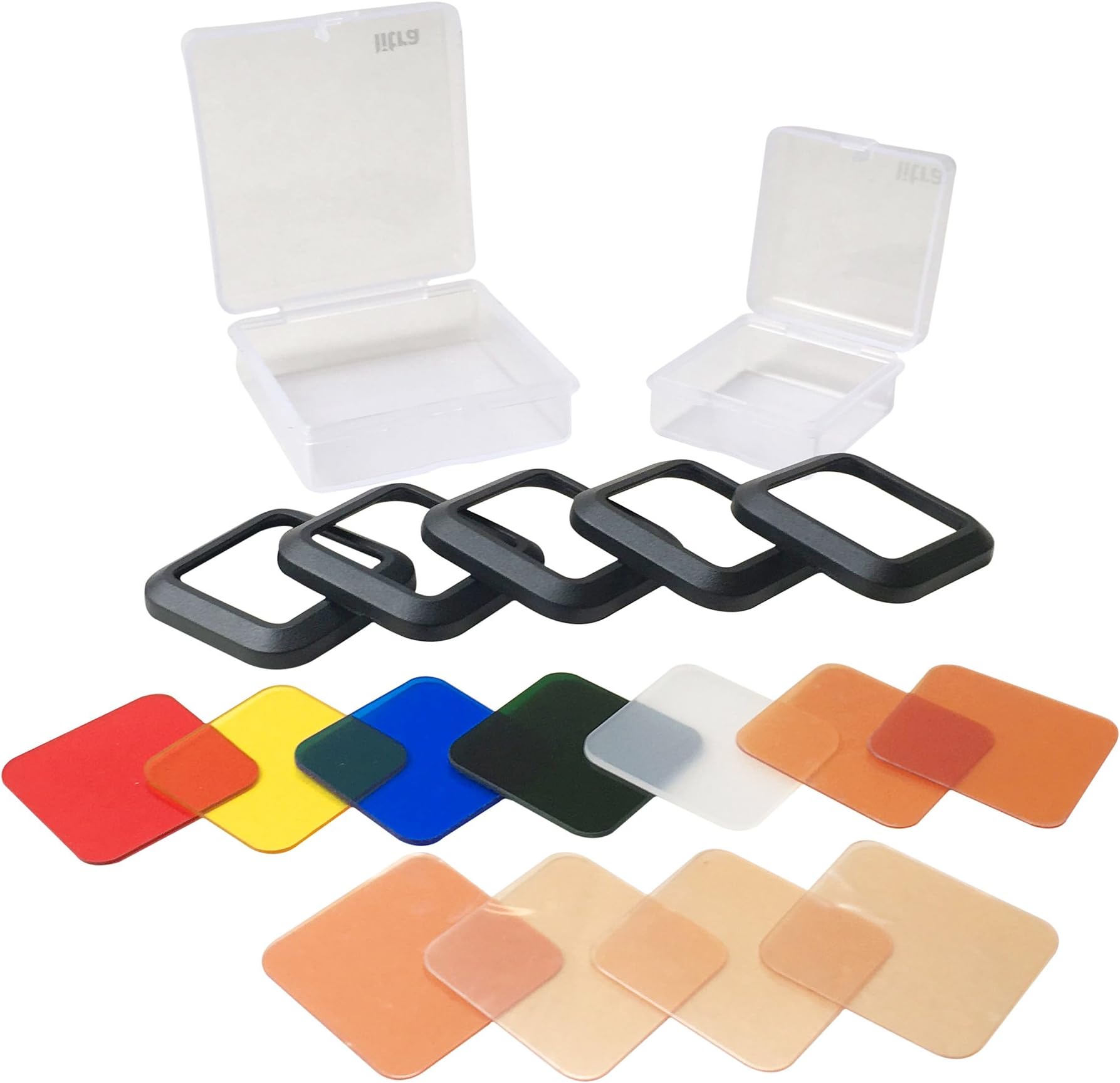 Litra Torch Filter Set - 5 Frames, 3x Rosco Tungsten Filters (4600k, 3200k), White Diffuser, Red, Yellow, Green Color Filters