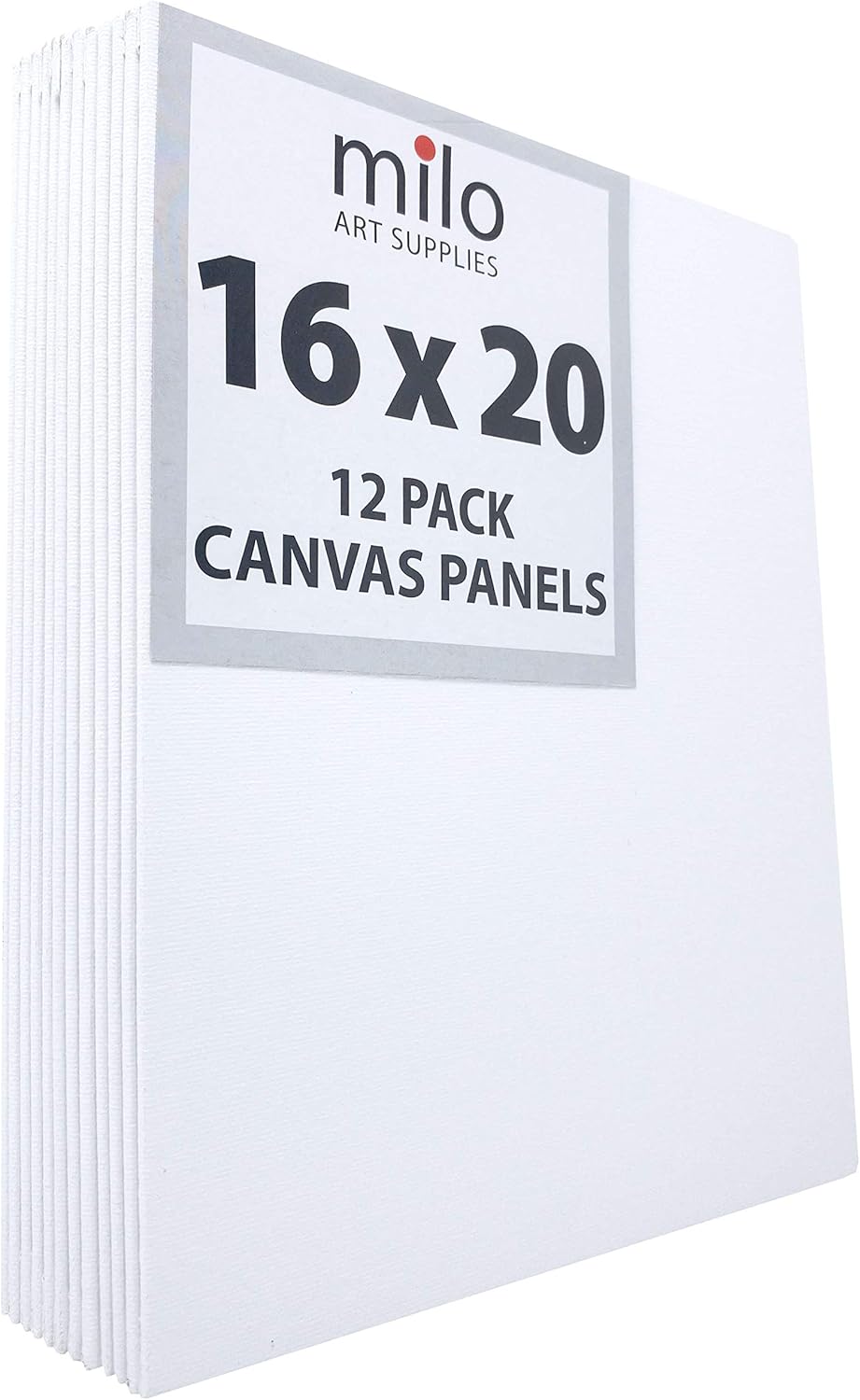 milo Canvas Panel Boards for Painting | 16x20 inches | 12 Pack of Flat Canvas Panels, Primed & Ready to Paint Art Supplies for Acrylic, Oil, Mixed Wet Media, & Pouring, Bulk Painting Party Pack