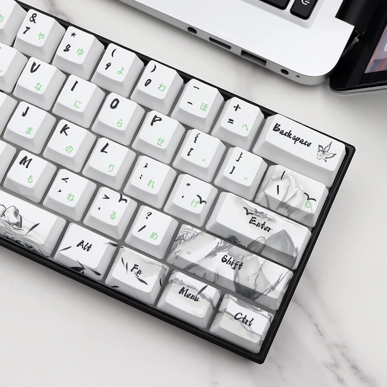 JSJT Panda Keycap PBT Dye Sublimation Japanese Keycaps 110 Keys Custom Key Caps OEM Profile Keycap Set with Keycap Puller for Cherry MX Switch 104/87/71/61 60Mechanical Keyboard