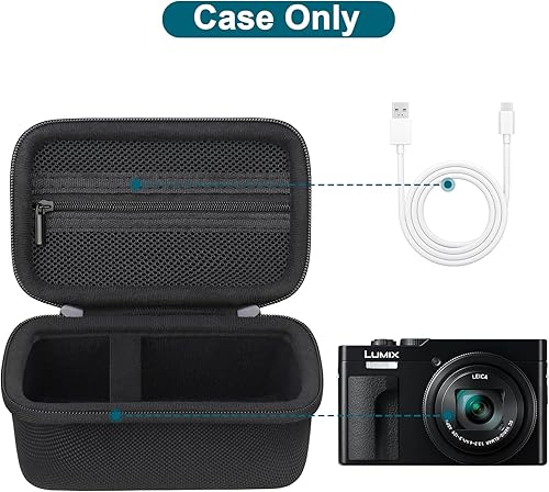 Miniatura 2 de Canboc Funda rígida para cámara digital Panasonic Lumix ZS200ZS100ZS80ZS70ZS60LX10 4K, bolsa de transporte para cámara, bolsillo de malla para cable