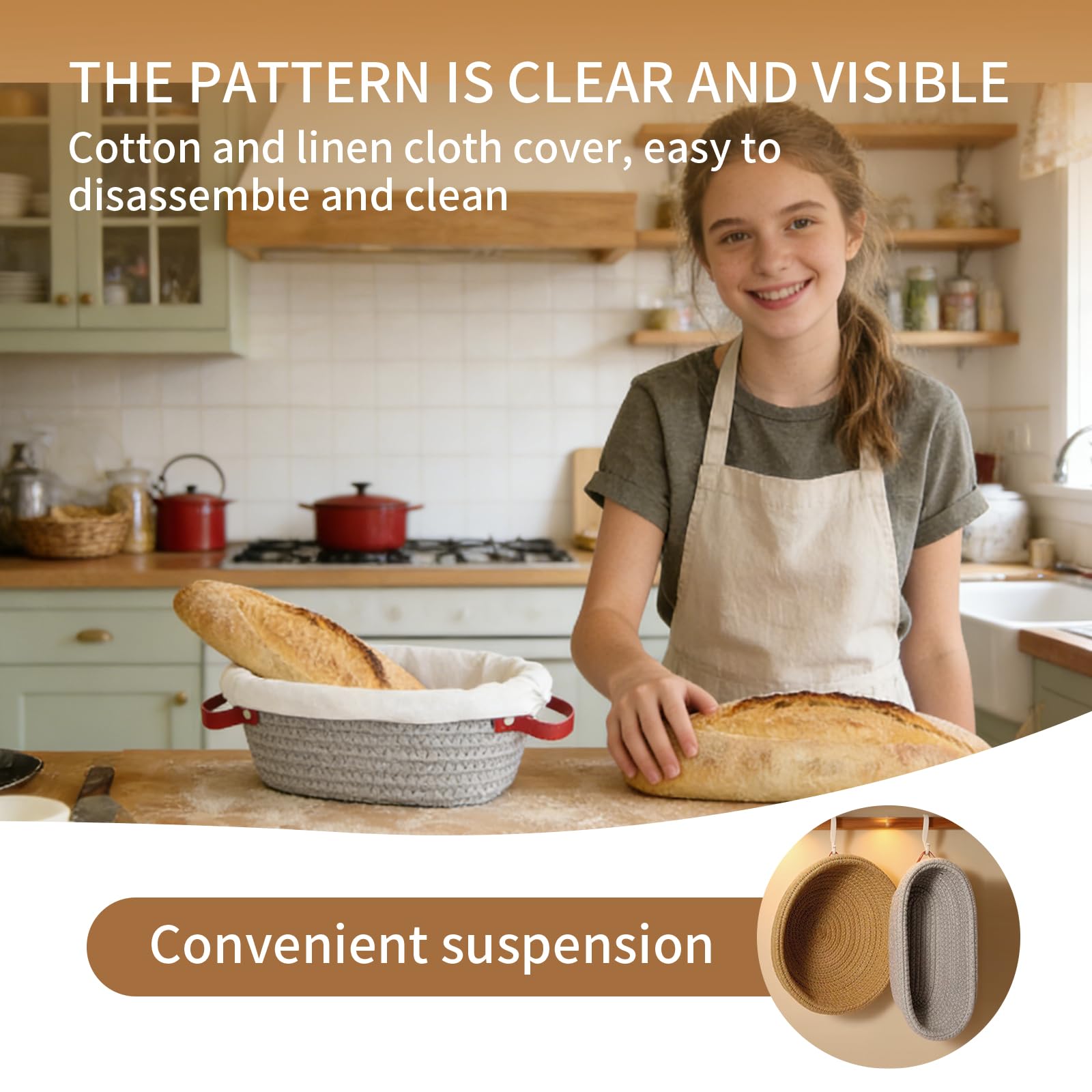Banneton pour pain - panier de fermentation, ensemble de 2 corbeilles à pain (ovale et rond) - pour boulangers, épouses et mères - cuisson du pain