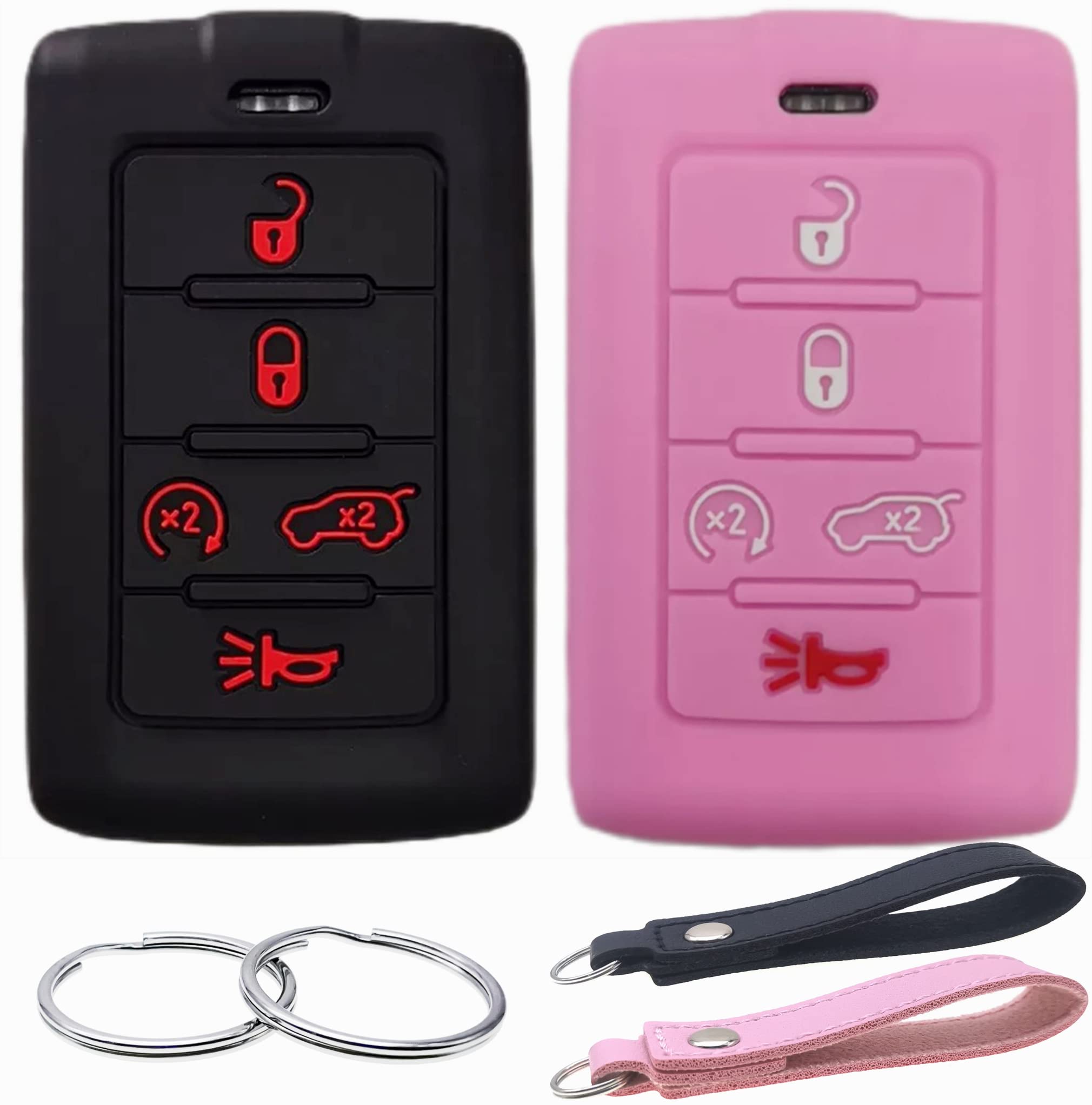 Silicone Rubber Key Fob Cover Compatible with 2021-2025 Jeep Grand Cherokee L Grand Wagoneer L Wagoneer Grand Cherokee L (Black Pink, 5 Buttons)