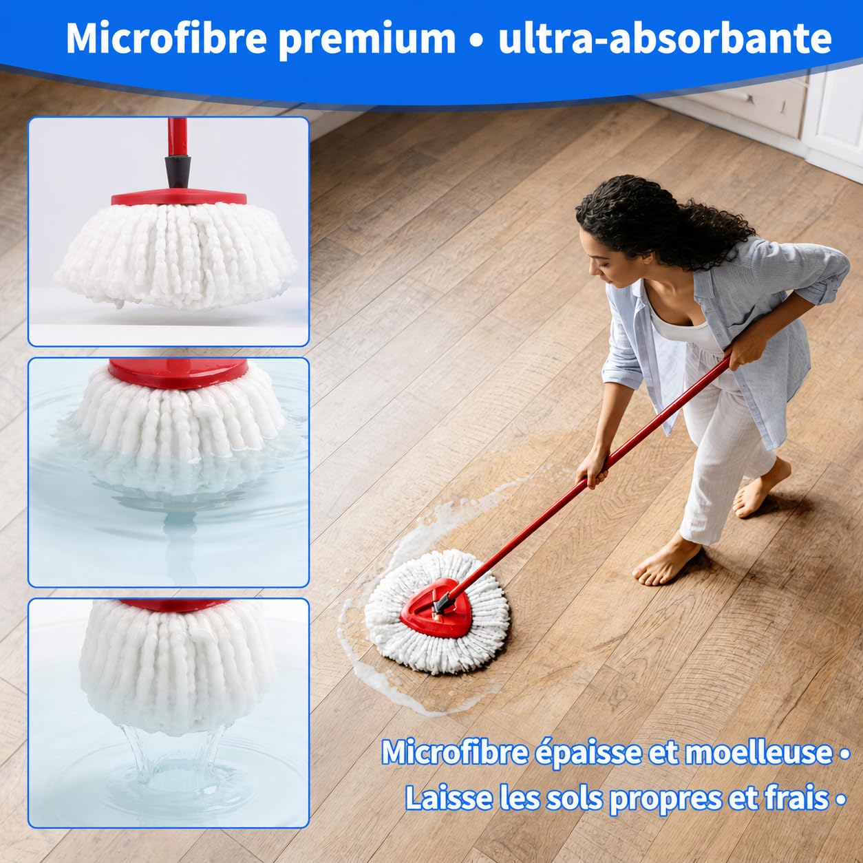Recharge Serpillière Microfibre Lot de 4 – Compatible avec Vileda Turbo EasyWring & Clean, Têtes de Balai Haute Densité, Lavables et Réutilisables, Nettoyage Efficace Tous Types de Sols