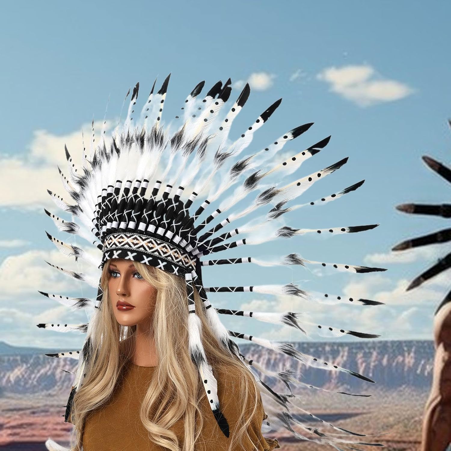 Chief Indian Feather Headdress, Native Headdress for Costume Party