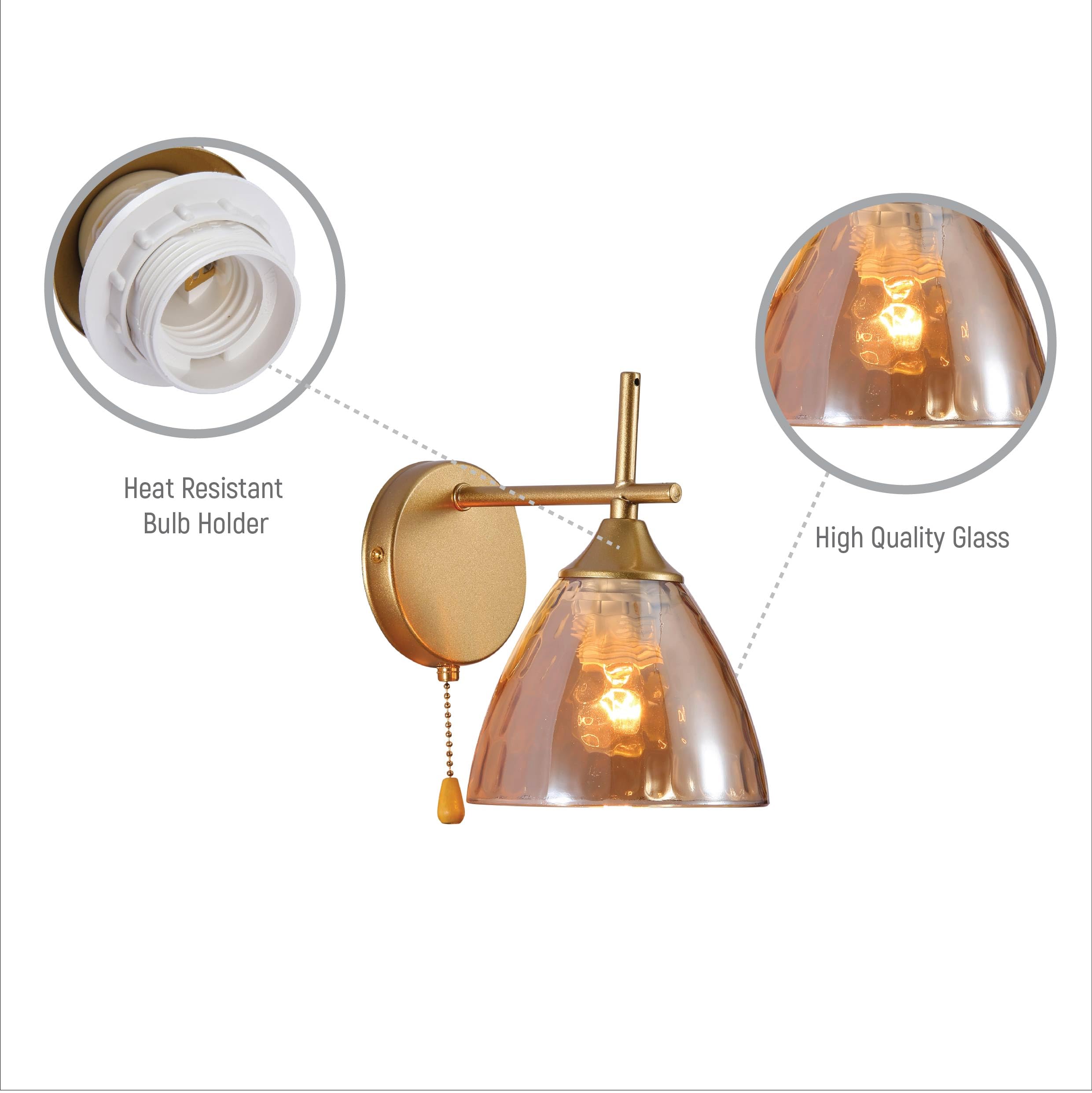 TEKLED myHome Modern Cone Glass Wall Light, Gold - Amber - Image 2