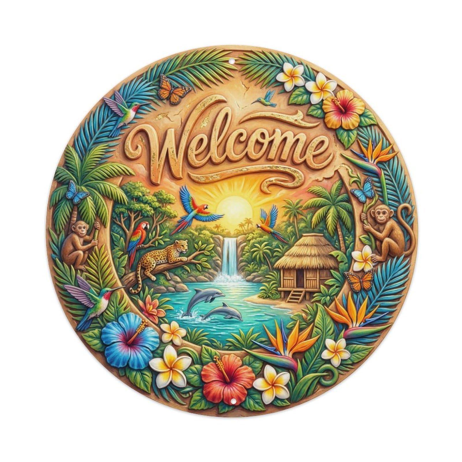Tgrcjimh Style Metal Tin Sign Tropical Exuberance Welcome Lively Isle