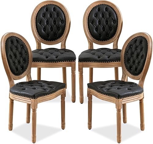 SoarFlash Vantage - Juego de 4 sillas de comedor francesas con respaldo redondo, silla de comedor de piel sintética para cocina, dormitorio, color