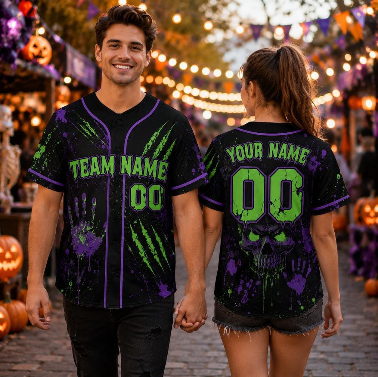 Custom Skull Halloween Baseball Jersey for Men Women, Horror Gothic Shirt
