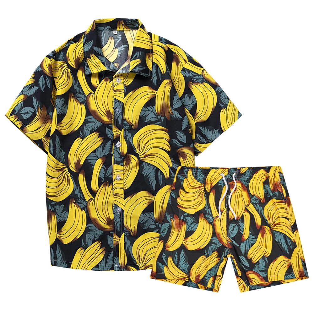 Casey Kevin Camisa Hawaiana Hombre Funky Camisa Manga Corta, Conjunto de Camisa Hawaiana Estampada Playa Camisa Vacaciones Impresión de Hawaii