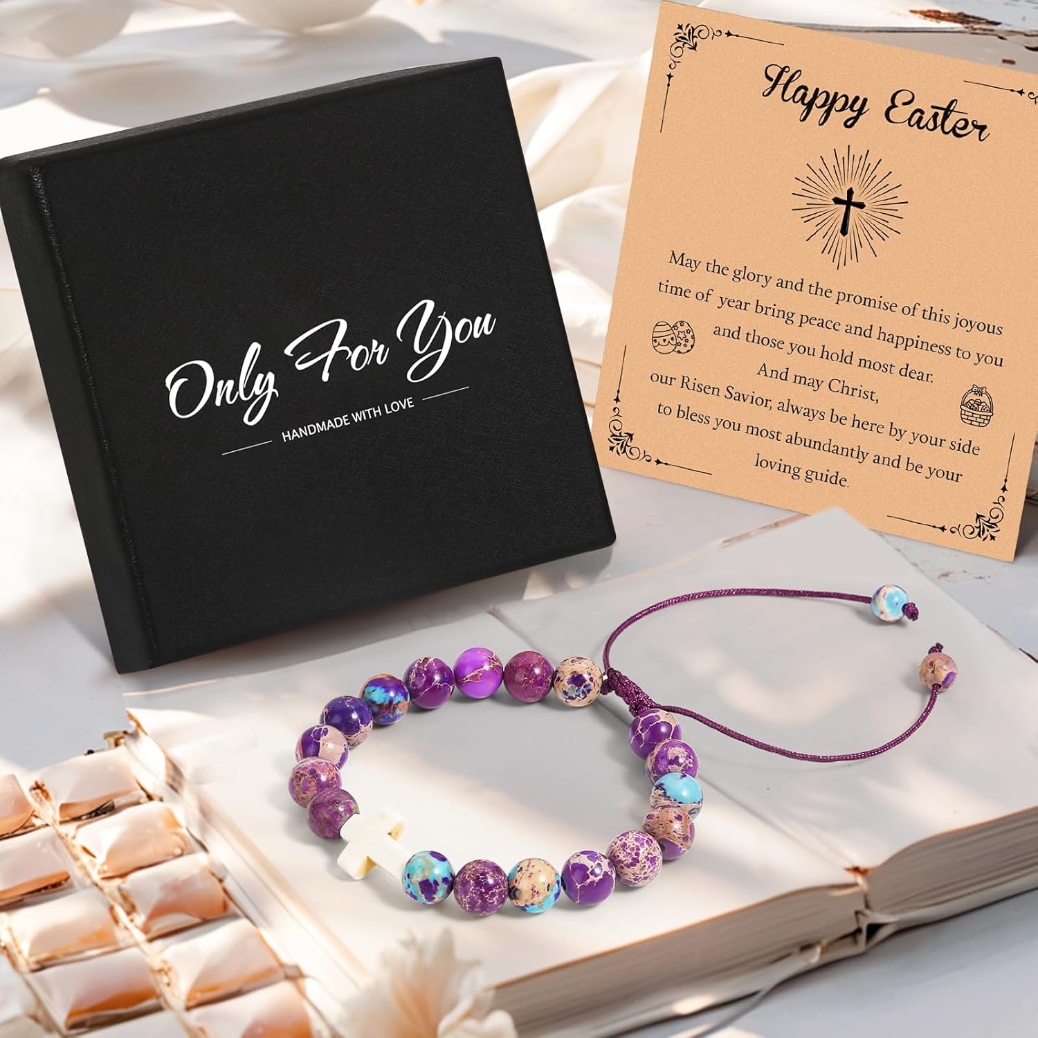 LURLIN Cross Bracelet Christian Gifts for Women - Cross Beaded Bracelets, Natural Stone Christian Religious Jewelry Gifts for Women Men, Jesus Bracelet - Image 4