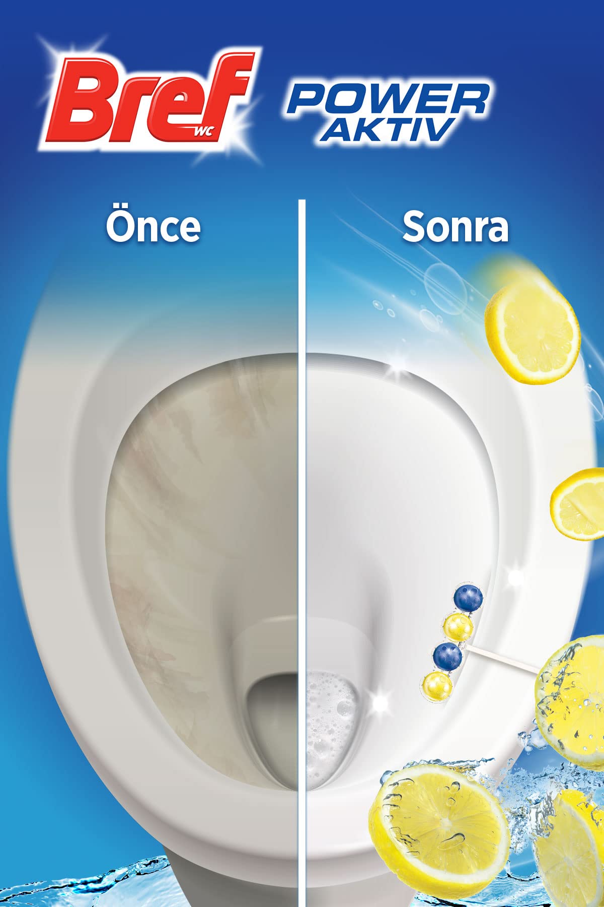 Bref WC Power Aktiv Limon Duo Pack 2'li Klozet Temizleme Topları 1 x 2 Adet, Limon 2, İkili