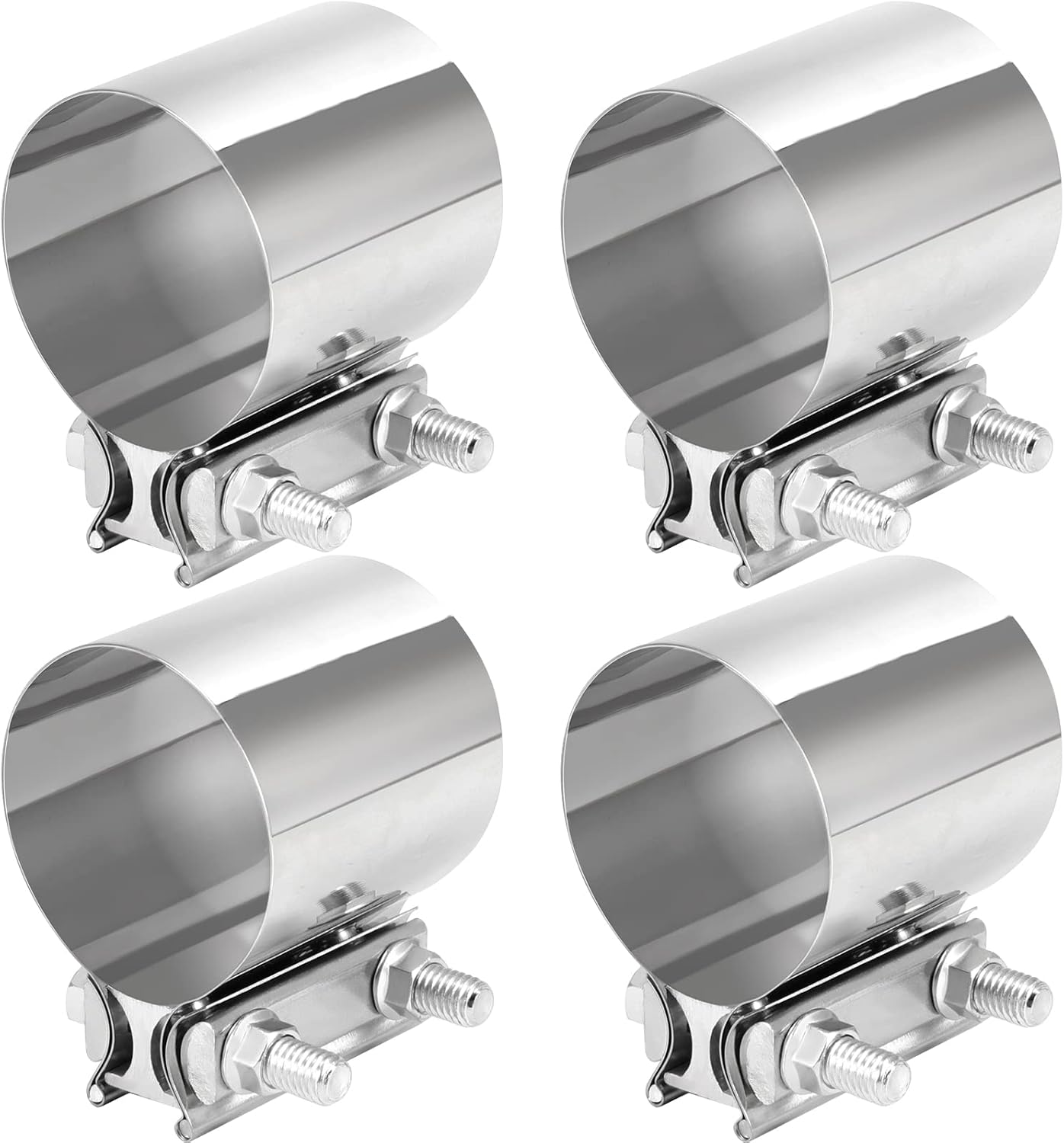 SEUNMUK 4 Pack 2.5 Inch Exhaust Clamp Sleeve, Stainless Steel Butt Joint Band Clamp for 2.5-Inch OD Exhaust Pipes, Mufflers