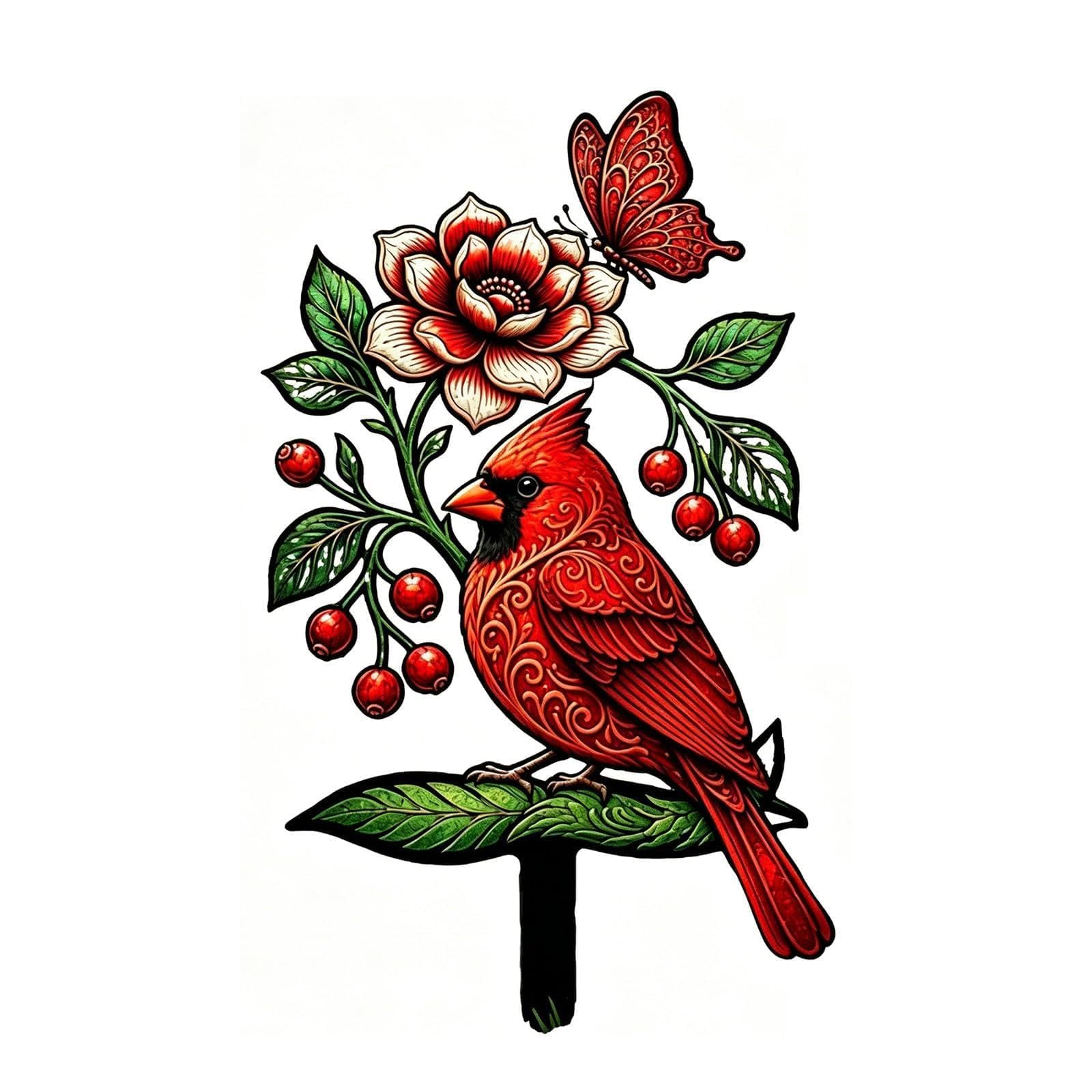 Introti Red Bird Design Garden Stake Garden Decorative Ornament Red Cardinal Garden Stake Cardinal Pot Plant Stake Gifts for Bird Lovers Patio Lawn Ornaments (30x15.5x0.3CM)